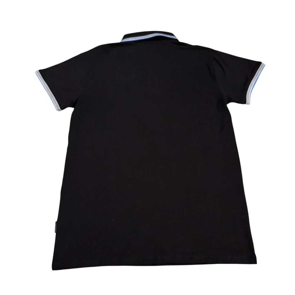 Stone Falcon Mens Black Marina Blue Tipped Polo Shirt SFTS-23010 Medium‎ NWT